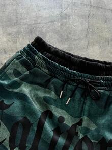 AXEPEAK Men's Letter Patched Detail Contrast Trim Drawstring Waist Shorts, Streetwear Ready - Multicolor - View 3