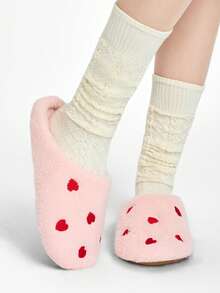 ROMWE Kawaii Damen Hausschuhe in niedlichem Rosa mit Herzform an der Zehenkappe, ganzjährig weich und leicht, rutschfeste Sohle für Innenräume