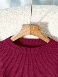 EMERY ROSE Jersey de cuello redondo, hombros caídos y color liso, informal para otoño/invierno