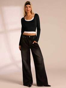 SHEIN Glamour Chemise décontractée mode sexy polyvalente en patchwork bleu marine et blanc avec laçage, Blouse femme bicolore, Top femme bleu polyvalent pour le travail, les vacances et les sports - Multicolore - Voir 5