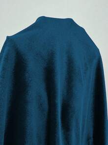 Rafferiza 优雅休闲丝绒连衣裙，腰部褶皱设计，饰有装饰纽扣，酒红色长袖连衣裙，适合约会、日常穿着和派对场合，女士，秋冬季 - 湖藍色 - 查看 8