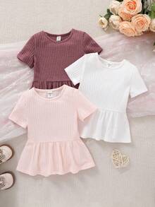 Young Girl Vintage Round Neck T-Shirts 3pcs Pack - Multicolor - View 1