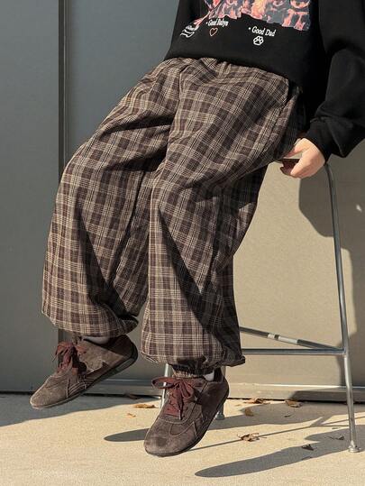 DAZY 男童休闲宽松格子裤，日系秋季款