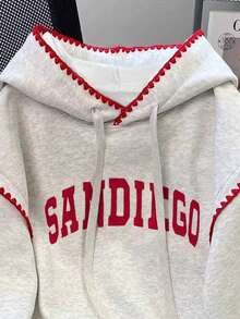 Rina Fox Áo sweatshirt nữ phong cách tối giản, lãng mạn, đa năng, phối màu tương phản, in chữ, thích hợp mặc hàng ngày. - Màu Xám nhạt - Xem 6