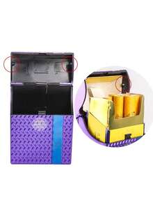 1个优雅纹理翻盖式香烟盒 - 容量20支，防压防潮，弹簧式顶盖，男女皆宜，完美的情人节礼物 - 彩色 - 查看 6