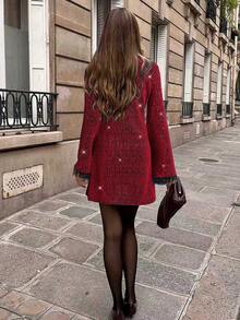 Pariaura Zimowa sukienka z patchworku z metaliczną nicią i zdobiona kryształkami