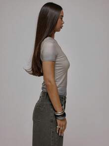 MUSERA Washed Fitted Baby Tee Tshirt Top Autum Winter Streetwear Cool Girl Y2K Everyday Casual Sepia Spring Summer - Khaki - View 4