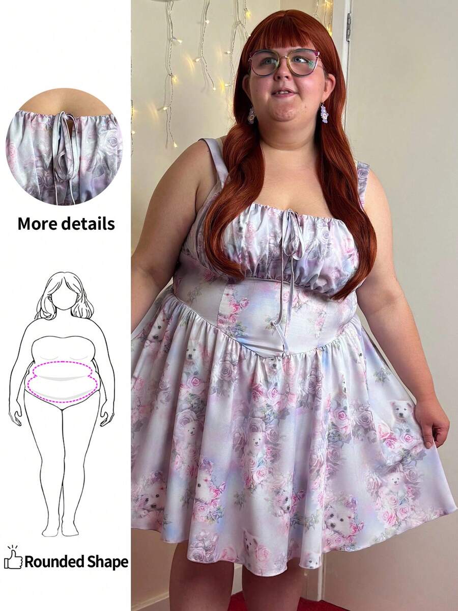 Enliva 大尺寸女性夏季百褶帶花狗印花背心裙 - 淡紫色 - 查看 1