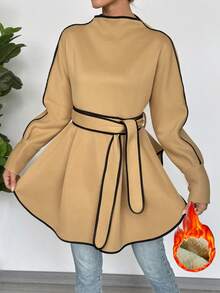 EMERY ROSE Camicia elegante oversize con colletto a contrasto di colore unito - Cachi - Visualizzare 1