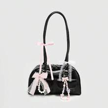 ROMWE Kawaii Vintage Cute Style Women's Plaid Shoulder Bag With Bowknot, Cherry & Heart Decoration, Multi-Pocket Boston Bag, School, Street & Japanese Bag For Women - Heia - View 5