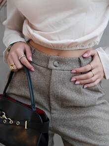 Hitanina Women's Casual Front Button Pocket Harem Pants Fall Cloth For Women - Coffee Brown - View 3