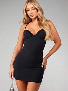 MISSGUIDED Sleeveless Bustier Mini Dress With Delicate Lace Trim Detail Perfect For Night Out Party Special Occasion - Black - View 1