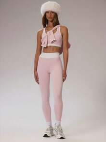 Musera Sport Áo ngực thể thao cổ tròn phối màu tương phản, kiểu lưng chữ Y, thích hợp cho mùa đông, tập luyện thể thao, tập gym, trượt tuyết, thể dục ngoài đường trượt. - Màu Hồng baby - Xem 5