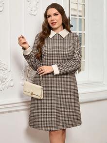 EMERY ROSE 大码格子印花二合一优雅休闲连衣裙，适合春秋季节穿着，外出装扮，2025新款，简约时尚，日常穿着，大码冬季服装，舒适透气，女士圣诞节服装，新年服装，适合多种场合，圣诞节，女士约会之夜服装，夜间派对，优雅派对，女士约会之夜服装，女士感恩节服装，适合情人节