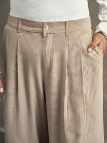 AXEPEAK Calça Casual Solta com Bolso Plissado e Estampa Xadrez Masculina - Caqui - Visão 6
