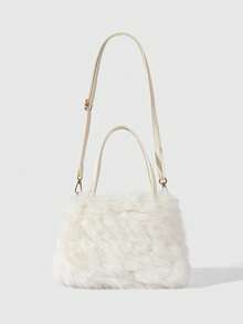 Aloruh White Plush Women Handbag, Fashion Pearl Hand Bag, Fuzzy Furry Shoulder Bag, Versatile For Dating, Commuting, Elegant Pearl Bag, New Arrival Fur Bag For Women - White - View 6