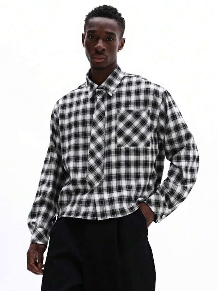 Boxy Fit Check Shirt With Button Down Collar