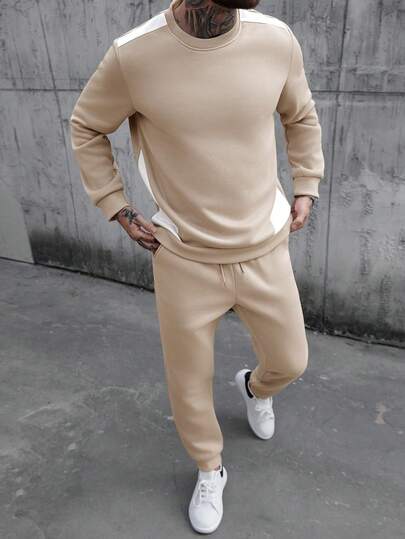 Manfinity CasualCool Men's Casual Patchwork Asymmetrical Pullover Pullover Sweatshirt Set Casual Two Piece Set Men Men Tracksuit Sets Men 2 Piece Sweatsuit Men S Knitted Set Men Jogging Suits Old Money,Daily Leisure, Weekend Trips, Outdoor Activities, Travel Expeditions, Relaxed Work Environments Or Semi-Formal Occasions, Boyfriend/Husband Gift, Anniversary /Birthday Gift Party Christmas New Years