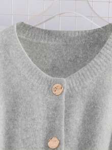 SHEIN Franclia Vestido de suéter de punto largo con cuello redondo, botones y cinturón para mujer - Gris - Ver 3