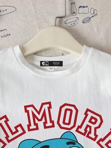 GUMBALL X SHEIN 青少年男孩休闲街头卡通字母图案短袖 T 恤，夏季 - 白色 - 查看 3