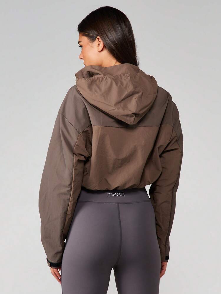 MISSGUIDED MSGD Hooded Cropped Windbreaker Jacket With Zip Closure And Adjustable Drawstring Hood For Layering And Casual Streetwear Style