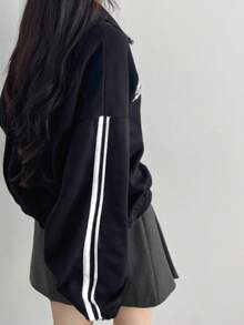 DAZY Casual Letter Print Loose Fit Sweatshirt For Women - Navy Blue - View 7