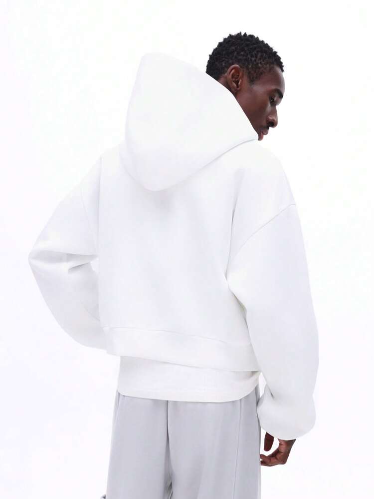 White Zip Up Crop Hoodie With Drawstring