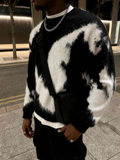 Manfinity EMRG 男士圆领撞色时尚百搭休闲通勤长袖毛衣，秋冬款