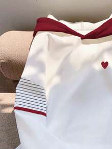 Resyla Women's Heart & Stripe Print Long Sleeve Casual Sweatshirt, Autumn/Winter