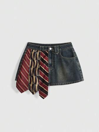 ROMWE Avant Retro Baddie College Stil Damen Denim Rock mit tiefer Taille