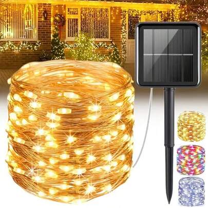 1pc 7/22M 50/200LED Home Decor Solar Power String Light,Outdoor Lawn Decor, Garden Decor, Tree Decorative 8 Modes Copper Wire Solar Fairy Lights,Party Wedding Festival Decoration Lights,Warm, White,Color Lights,Bedroom Decor,Indoor House Decor Light,Camping Tent Decorative Light String