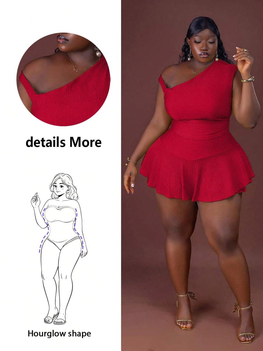 CurvyTilda Bộ đồ đôi Maweii Plus Size hở vai và quần culot bất đối xứng cho nữ ngày lễ tình nhân thường ngày hẹn hò tiệc hòa nhạc năm mới mùa xuân hè mùa tốt nghiệp trang phục mùa hè xanh cho nữ ngày lễ thánh Patrick - Đỏ - Xem 1