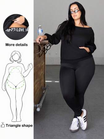 Truni 플러스 사이즈 여성 캐주얼 레터 허리 밴드 레깅스