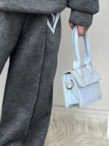 SHEIN Young Girl Loose Casual Minimalist Comfortable Round Neck Heart Print Long Sleeve Hoodie And Pants Set Fall Winter - Dark Grey - View 4