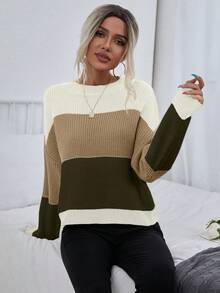 EMERY ROSE Áo len dài tay trễ vai màu tương phản thường ngày cho nữ, Thu/Đông - Nhiều màu - Xem 3