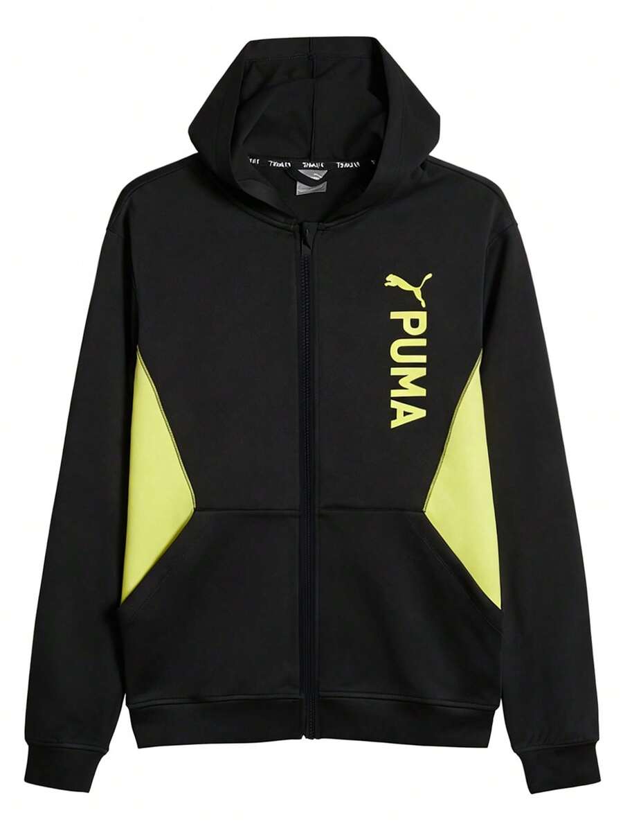 Puma Men's Full Zip Hoodie Black - Black Yellow - View 1
