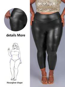 CurvyTilda Collants  noirs avec poches pour femmes grandes tailles, minimalistes, adaptés pour Noël, Thanksgiving, la Saint-Valentin, leggings, taille haute, collants, déplacements, vacances, soirées, sport, poches, pantalons, usage quotidien, déplacements, tenue de travail, pour l'hiver - Noir - Voir 1