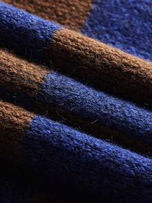 Officeau 男女皆宜的休闲宽松格纹无袖纽扣开襟毛衣，适合春、秋、冬三季穿着。 - 棕色 - 查看 5