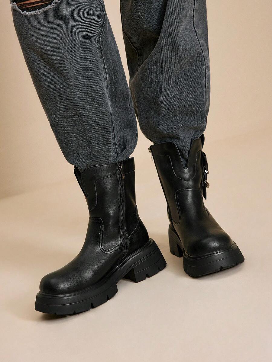 Daringsoles Sepatu Bot Ankle Wedge Sol Tebal Serbaguna untuk Wanita, Cocok untuk Hari Valentine - Hitam - View 1