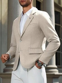 Manfinity Mode Men's Notched Lapel Long Sleeve Casual Business Suit Jacket - Apricot - View 6