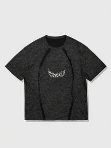 ROMWE MEN Goth Ensemble t-shirt col rond imprimé et short décontracté pour homme - Noir - Voir 4