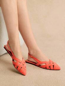 Rosivie 棕色编织时尚百搭女士平底凉鞋 - 橘色 - 查看 7