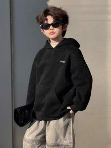 DAZY Tween Boy Casual Loose Fit Letter Print Fleece Sweatshirt, Street Style For Autumn Sweatshirt - Dark Grey - View 2