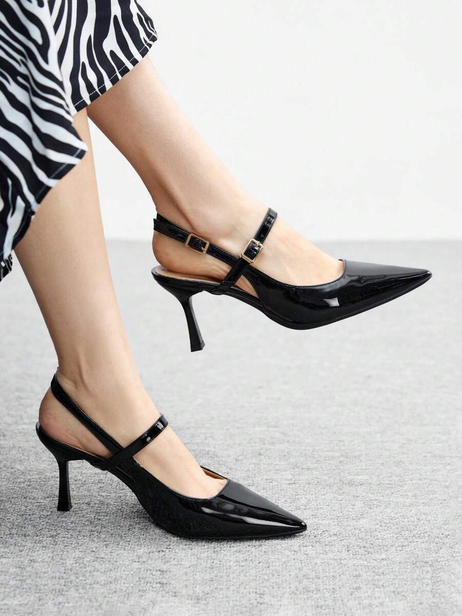 CUCCOO BIZCHIC 女士黑色尖头高跟鞋，性感细高跟露跟礼服鞋，适合工作、派对、宴会等场合 - 黑色 - 查看 1