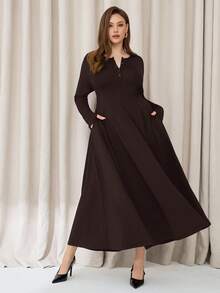 Auralis Quần áo mùa thu cỡ lớn cho nữ, Váy dài, Váy cỡ lớn cho nữ, Váy dài và ấm, Quần áo mùa thu cho nữ, Váy túi, Váy ô cỡ lớn, Váy đen, Váy thường ngày cho nữ - Cà phê nâu - Xem 1