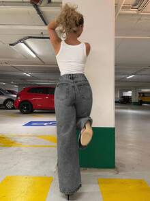 Jeta Ari Quần Jeans Ống Thẳng Thiết Kế Cạp Thấp Cho Nữ - Xám - Xem 2