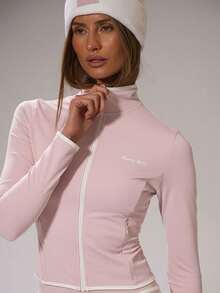 Musera Sport 运动撞色饰边拉链式BBL夹克（仅限冬季运动服） 健身房锻炼 滑雪 野雪 - 淺粉色 - 查看 6
