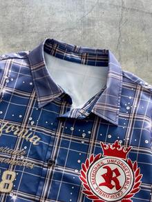 Áo sơ mi kẻ sọc AXEPEAK phong cách đường phố Hip Hop Retro đơn giản, dáng rộng, tay dài, dáng ôm vừa vặn dành cho nam - Màu xanh lam - Xem 4