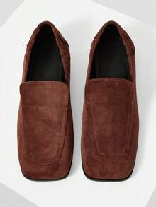 Mnmlis 女士休闲百搭通勤简约平底乐福鞋 - 咖啡棕 - 查看 2