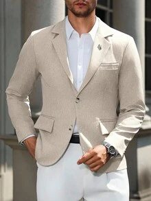 Manfinity Mode Men's Notched Lapel Long Sleeve Casual Business Suit Jacket - Apricot - View 3